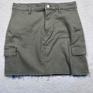 Hollister Olive Green Mini Skirt Women's 3 Cargo Pockets Raw Hem Ultra High Rise